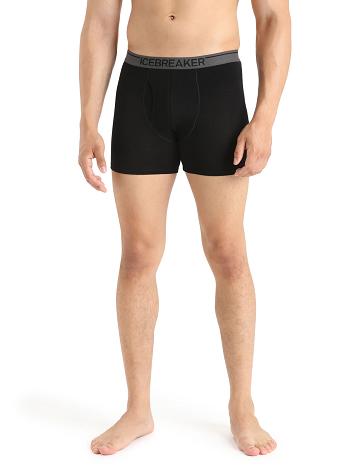 Black Men's Icebreaker Merino Anatomica Boxers With Fly Underwear | USA 1309UZGT